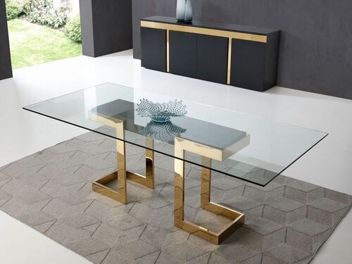 Glass Table - Glass and Stainless Steel, Standard Size, Transparent | Eco-Friendly, Durable, Long Lasting