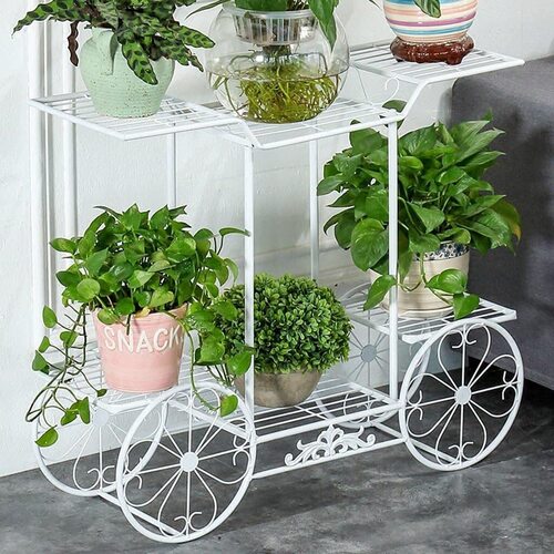 Iron Fancy Flowerpot Stands - Steel, White, Rectangular | Polished Surface, Stylish, Long Lasting