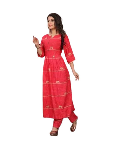 Ladies 3/4th Sleeve Rayon Printed Kurti