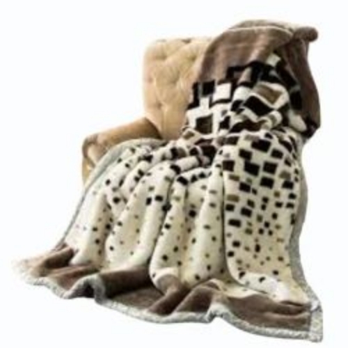 Polyester Beige Printed Premium Cloudy Double Bed Blanket