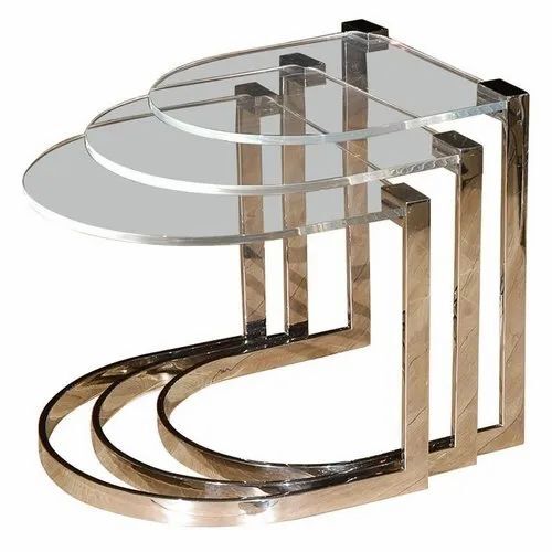 Ss Glass Table - Glass and Stainless Steel, Standard Size, Transparent | Eco-Friendly, Durable, Long Lasting