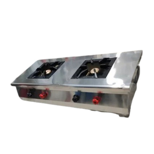 SS202 Stainless Steel Gas Two Burner Range - 48x24x34 Inch, Silver | Rust Free, Manual Operation, Rectangular Shape