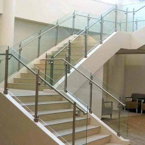 Stainless Steel Polished Glass Staircase Railing