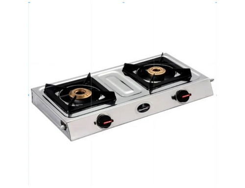 2 Burner LPG Gas Stove - Stainless Steel, Rectangular | Easy To Clean, Fuel Efficient Brass Burners