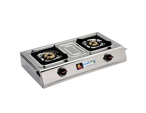 2 Burner LPG Stove - Stainless Steel, Brass Burners | Easy To Clean, Fuel Efficient