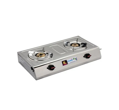 2 Burner SS Round LPG Gas Stove - Stainless Steel, Rectangular | Easy to Clean, Manual Ignition