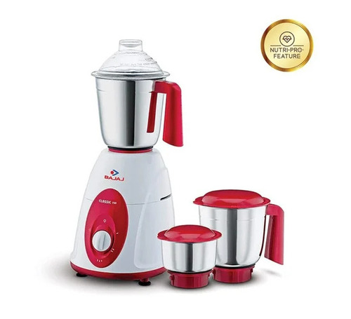 Bajaj Classic 750 Watts Mixer Grinder - Metal, Plastic, 1.5 Litre, 3 Speed Control, Red White