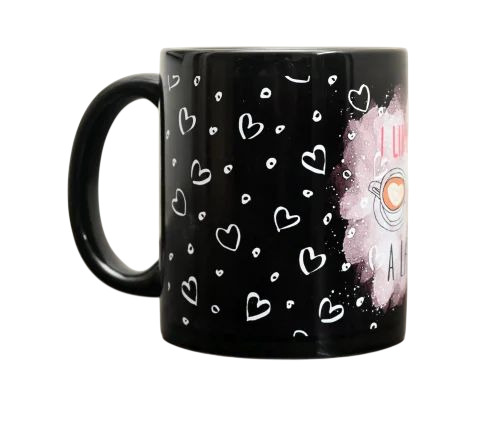 Black Coffee Mugs - Porcelain 350 ml, Black, Printed | Durable, Fine Finished, Polished Surface