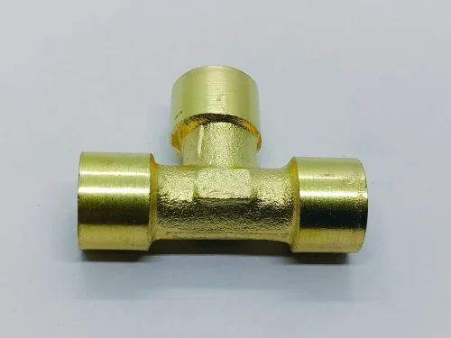 Brass Female Tee - Brass, Standard Size, Golden | Durable, Rust Proof, Industrial Use