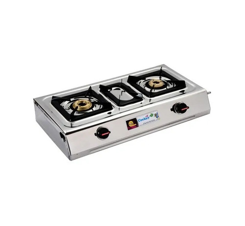 CKH 205 Two Burner LPG Gas Stove - Stainless Steel, Rectangular | Easy To Clean, Manual Ignition