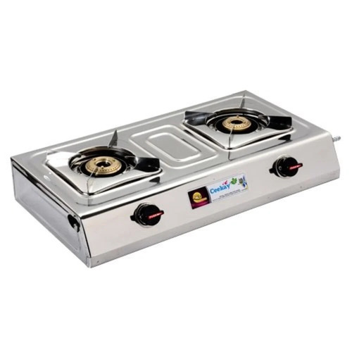 CKH 208 Two Burner LPG Gas Stove - Stainless Steel, Rectangular | Easy To Clean, Manual Ignition