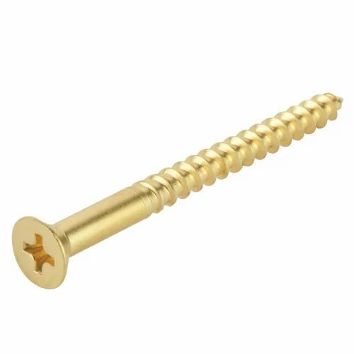 Flat Head Wood Screws - Brass Standard Size, Golden Finish | Corrosion Protected, Polished, Rust Proof
