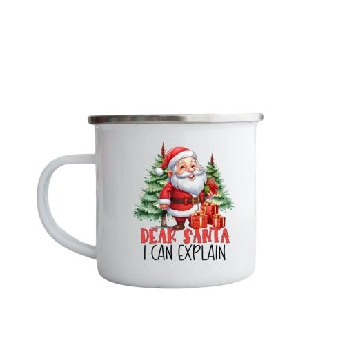 Glossy Finish Coffee Mug - Metal Steel, 8 Inch, White, Printed Pattern, Fine Finished, Durable, Lightweight