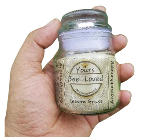 Lemon Grass Aromatherapy Jar Candle - Beeswax 200g White Round Glass | Handmade Scented Easy to Use