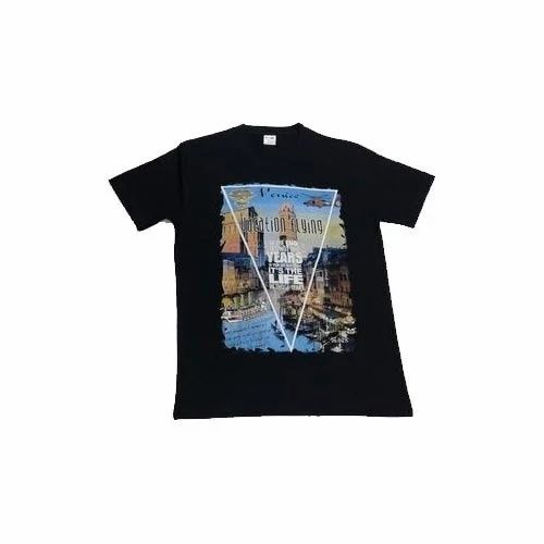 Men Round Neck T-Shirt - Cotton, Regular Fit, Black, Half Sleeves | Lightweight, Soft, Breathable, Quick Dry