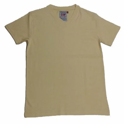 Mens V-Neck T Shirts - Cotton, L-XXL, Cream, Half Sleeves, Regular Fit, Breathable, Quick Dry