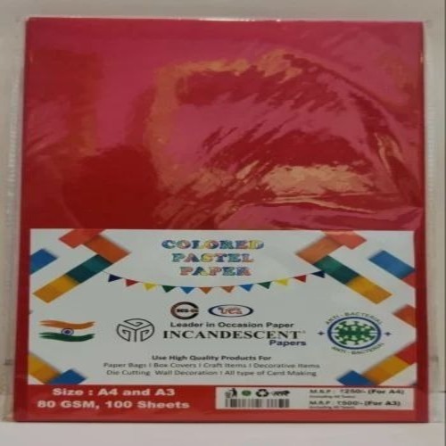 Red Color Pastel Paper - Paper A4 Multicolor Eco Friendly School Use
