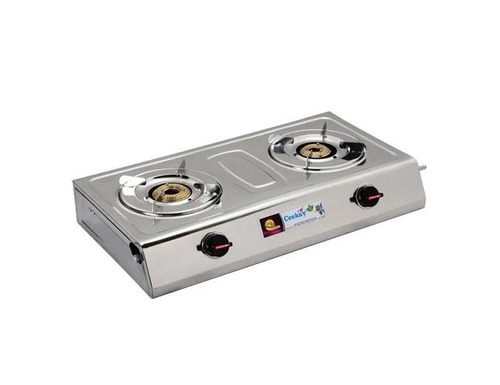 Stainless Steel 2 Burner LPG Gas Stove - Rectangular Shape, Fuel Efficient Brass Burners, Easy to Clean