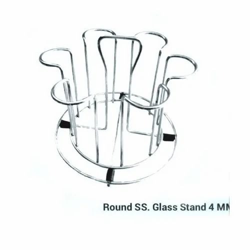 Stainless Steel Round Glass Stand - SS 304, 5.5 Inch, Chrome Finish, Silver | Corrosion Resistant, Customizable Industrial Use