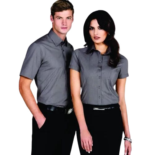 Corporate Uniform Shirt - Cotton, Various Sizes, Grey, V Neck | Breathable, Anti UV, Quick Dry, Non Fade, Stylish Fit