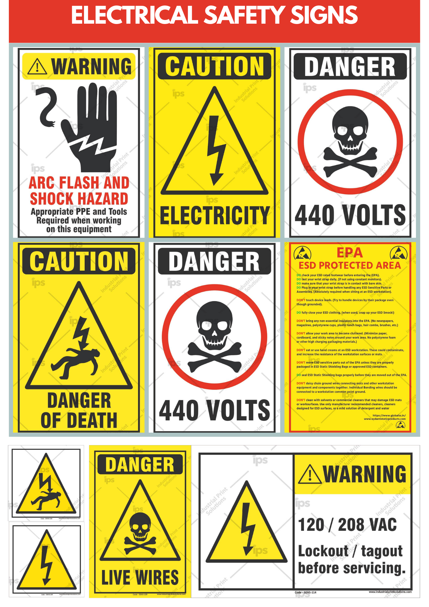 Electrical Safety Signs - Color: Green & White