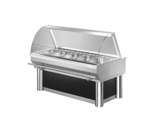 Hot Display Counter - Stainless Steel 3 Feet Silver White 5mm Glass 4 Shelves | Polished Surface Bakery Use