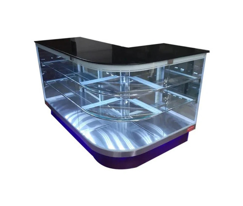 L Bend Glass Display Counter - Glass Stainless Steel 3.5 Feet Silver White Polished | Bakery & Sweet Shop