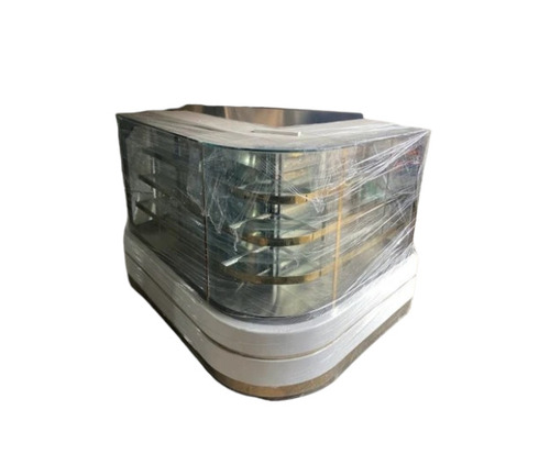 L Shape Sweet Display Counter - Glass, 6 Feet, Silver White, 4 Shelves, LED Lighting | Polished Surface, No Assembly, Bakery Sweet Shop