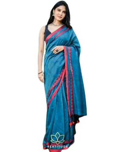 Ladies Blue Pure Cotton Saree - Cotton, Regular Fit, Blue | Lightweight, Soft, Breathable, Elegant Party Wear