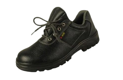 Low Ankle Black Leather Safety Shoes - Leather Upper, EVA Insole, PU Outsole, Steel Toe, Black | Water, Oil, Chemical, Heat Resistant, Lace Closure