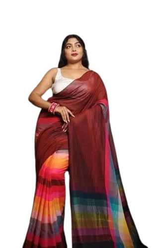 Red Color Cotton Sarees - Printed Blouse Piece, Regular Fit, Light Weight, Soft & Breathable