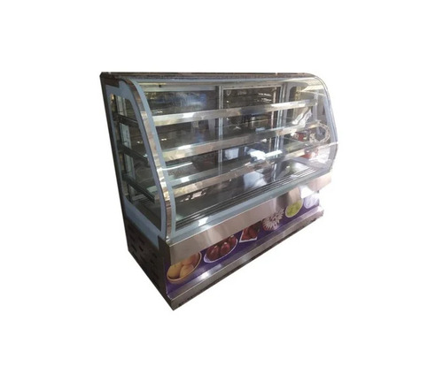 Stainless Steel Food Display Counter - Stainless Steel Glass 4 Shelves 5 mm Glass Thickness Silver White | Polished Surface Bakery & Sweet Shop Use