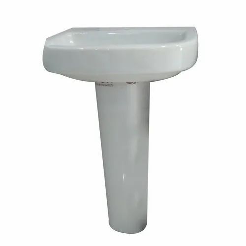 White Ceramic Wash Basin - Oval Shape, Wall Mounted, Polished Finish | Durable, Eco-Friendly, Fine Finished