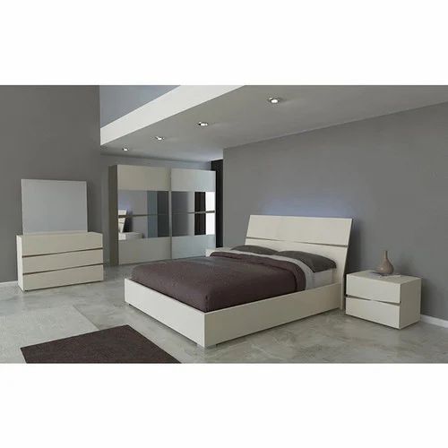 White Designer Wooden Bed - Wood, Standard Size, White | Durable, Easy to Clean, Eco-Friendly, Termite Free