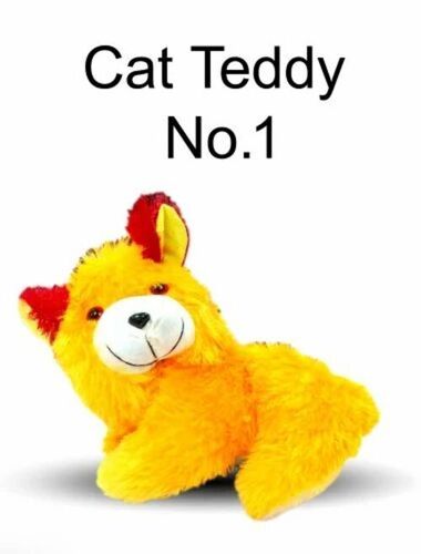 Cat Teddy Bear - Soft Plush Fabric Small Yellow, Poly Cotton Filling, Durable, Fine Finished, Eco-Friendly