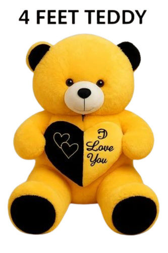 4 Feet Teddy Bear - Soft Plush Fabric, Medium Size, Yellow and Black | Durable, Fine Finished, Eco-Friendly Fiber Filled Toy