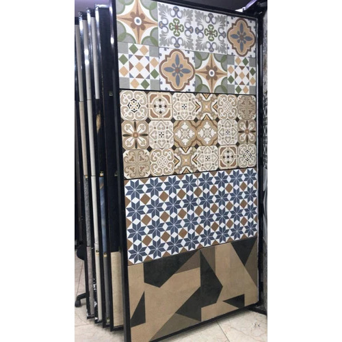 Moroccan Tiles - Ceramic 2x2 Feet Glossy Floor Tiles, Intricate Geometric Patterns, Waterproof, Slip-Resistant