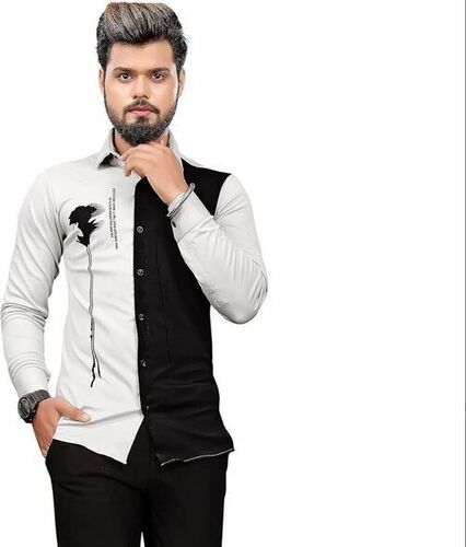 Full Sleeves Party Wear Shirt - Cotton, Custom Sizes, White & Black | Anti UV, Breathable, Quick Dry, Machine Washable