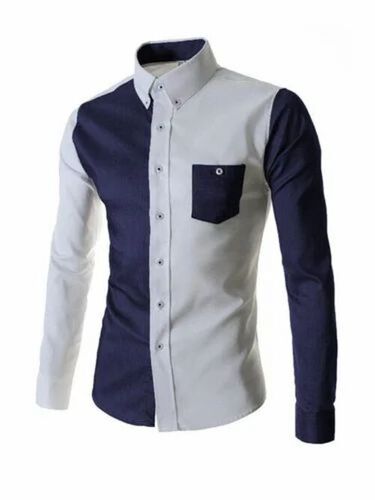 Men Fashion Party Wear Shirts - Cotton, Full Sleeves, White & Navy Blue, Breathable, Anti-Wrinkle, Quick Dry