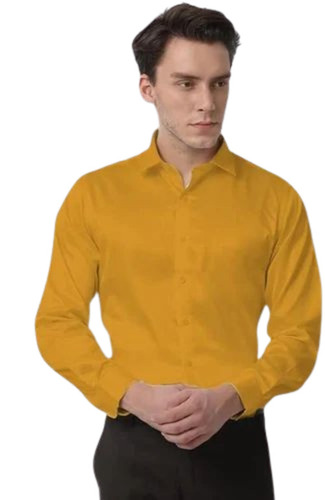 Men Yellow Party Wear Shirts - Cotton, Full Sleeves, Regular Fit, Yellow | Breathable, Anti UV, Quick Dry, Anti Wrinkle