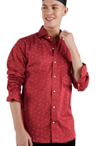 Red Color Men Party Wear Shirt - Cotton, Full Sleeves, Breathable | Anti UV, Quick Dry, Comfortable Fit