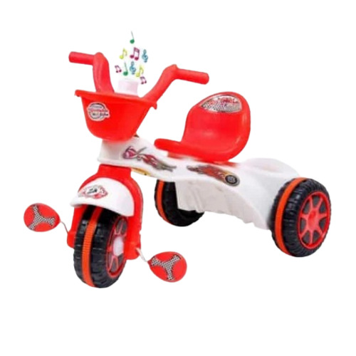 Small Baby Tricycle - Plastic Standard Size, Red & White | Durable, Comfortable for Ages 2-4 Years