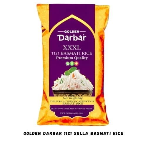 Golden Darbar 1121 Sella Basmati Rice - White Extra-Long Grain, Parboiled, Dried, 10-15% Moisture, Non-Sticky, Quick Cooking, Fluffy Texture