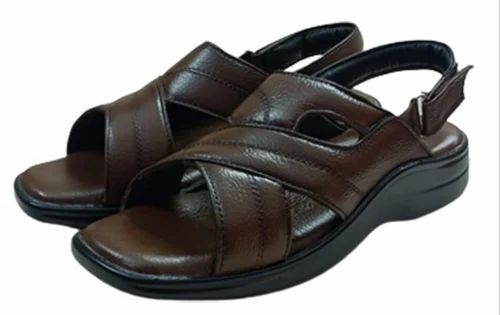 Men Polished Brown Leather Sandal