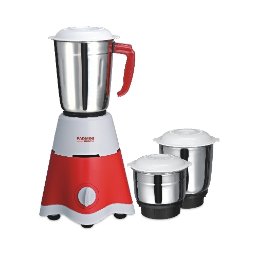 Mixture Grinder - Plastic Body, Red & White, 3 Stainless Steel Jars, 1000W, 3-Speed, Overload Protection