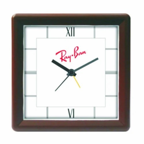 Promotional Square Table Clock - Plastic Material, Square Shape, Brown and White Colors