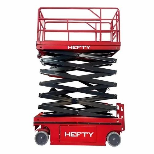 Rental Self Propelled Scissor Lift - 10 m Hydraulic Diesel, Red, Durable, Strong