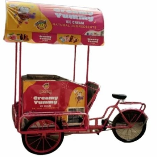 6 Feet Ice Cream Cart - Iron and Rubber, Multicolor, 150 Kg Capacity | Three Wheel Style, Loadable, Polished Finish