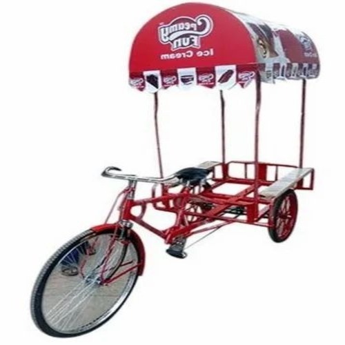 7.5 Feet Tricycle Ice Cream Cart - Iron and Rubber, Multicolor, 150 Kg Capacity | Polished Finish, Loadable Storage and Display Cart