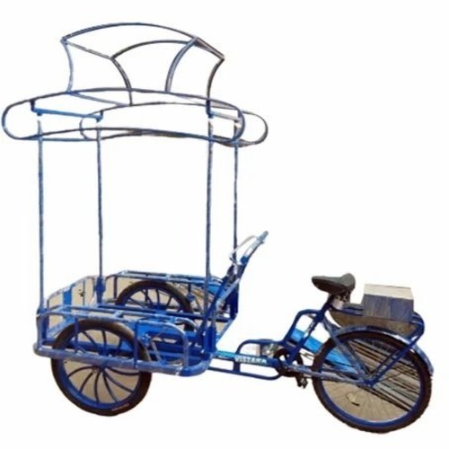 Blue Ice Cream Cart - Iron and Rubber, 6 Feet, Multicolor | Loadable, Polished, Three Wheel Storage Cart